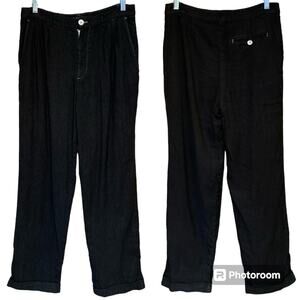 Lauren Ralph Lauren Cuffed Linen Trouser Black Size 6 Office Preppy Minimalist